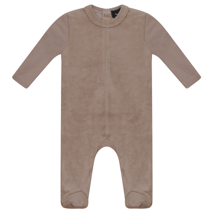 Velour And Rib Combo Onesie Light Beige