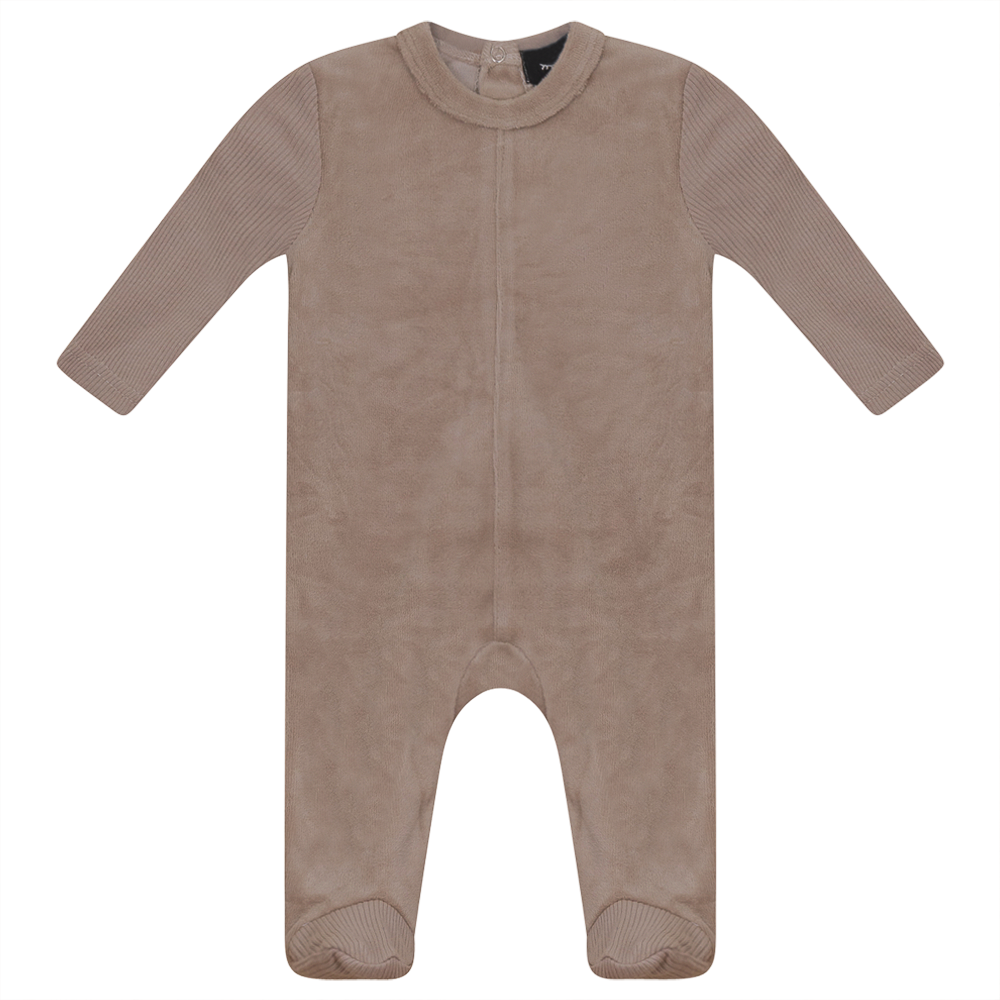 Velour And Rib Combo Onesie Light Beige