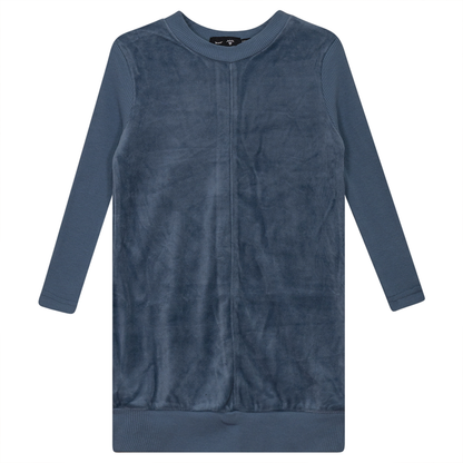 Velour And Rib Combo Dress Blue Mirage