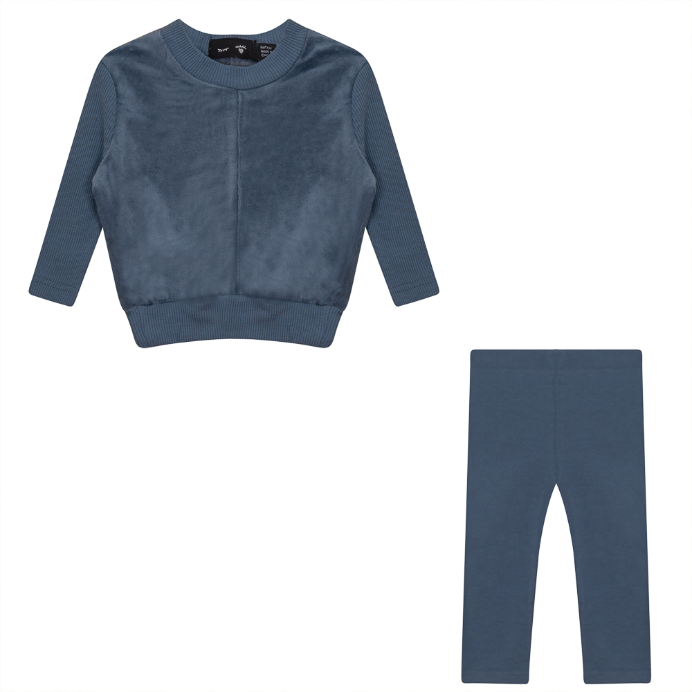 Velour And Rib Combo 2 PC Set Blue Mirage