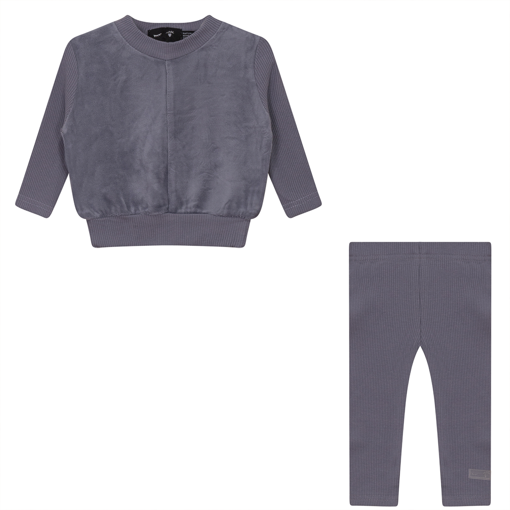 Velour And Rib Combo 2 PC Set Grey Blue