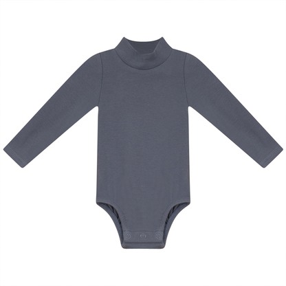 Rib Basic Henley Onesie Blue Grey