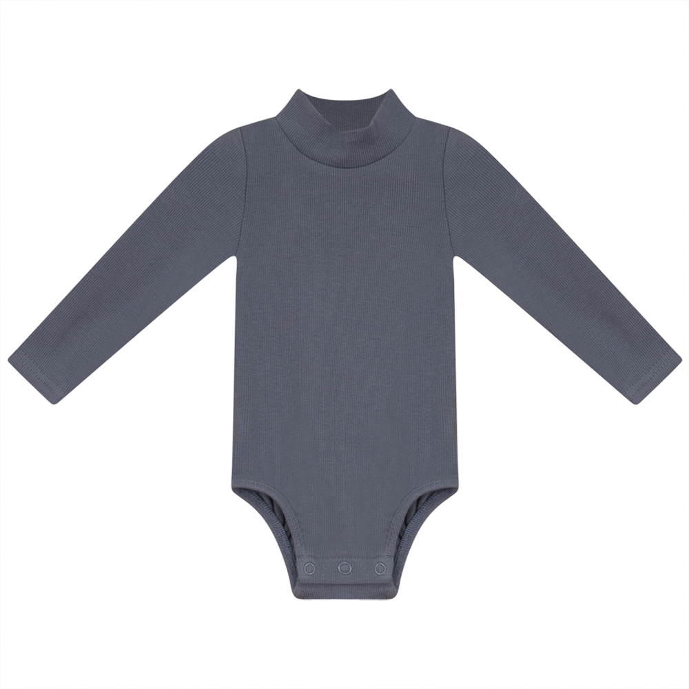 Rib Basic Henley Onesie Blue Grey