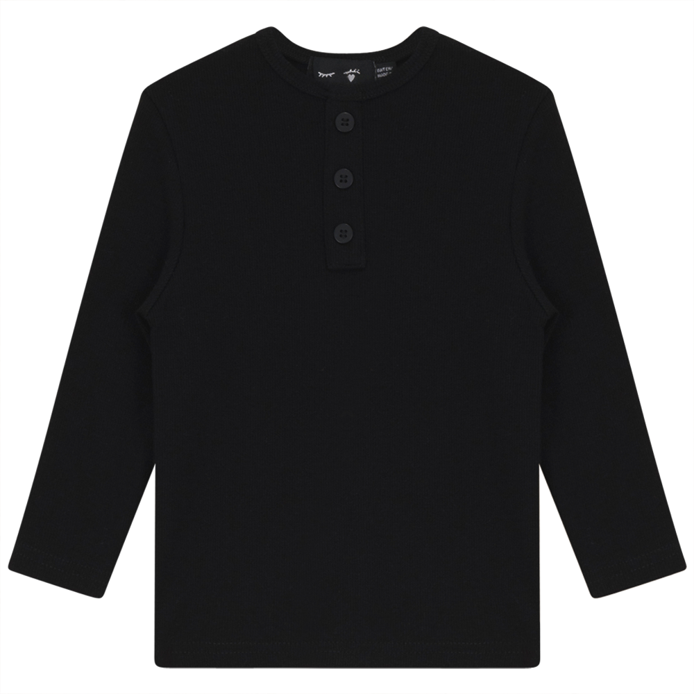 Rib Basic Henley Top Black