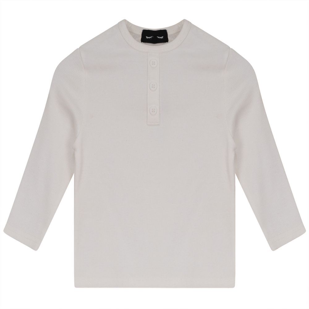 Rib Basic Henley Top Off White