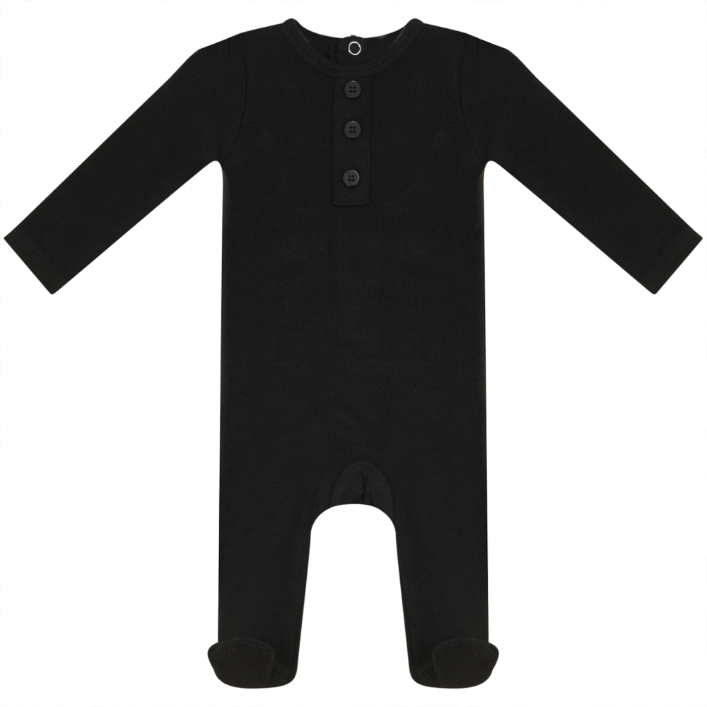 Rib Basic Henley Onesie Black