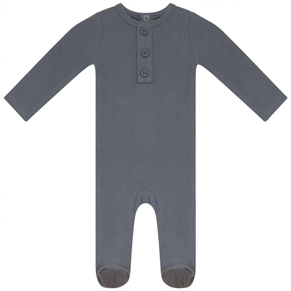 Rib Basic Henley Onesie Blue Grey