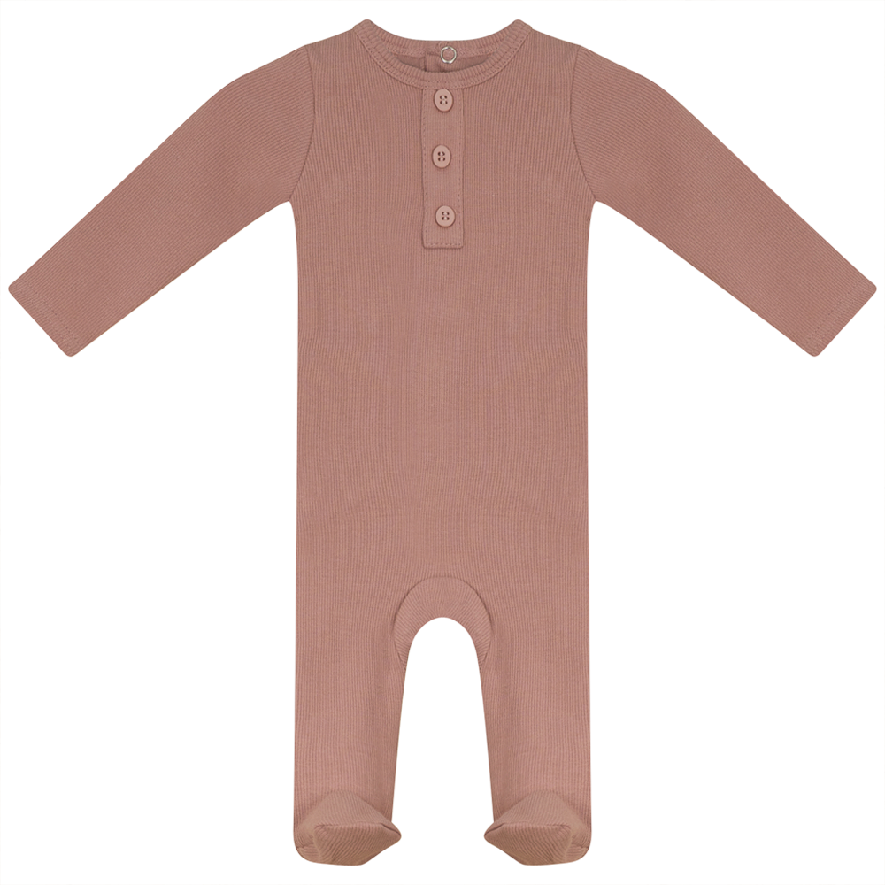 Rib Basic Henley Onesie Blush
