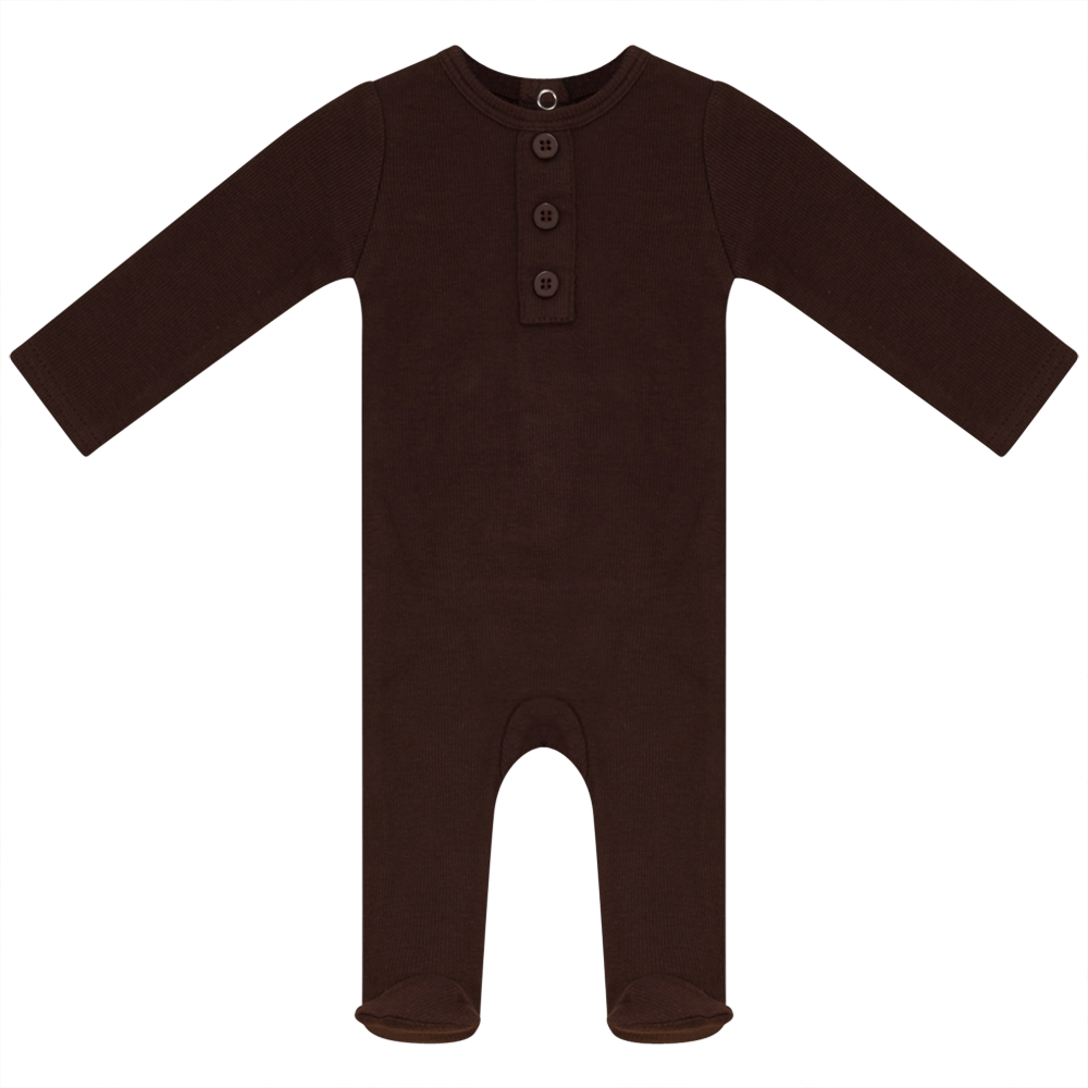 Rib Basic Henley Onesie Chocolate