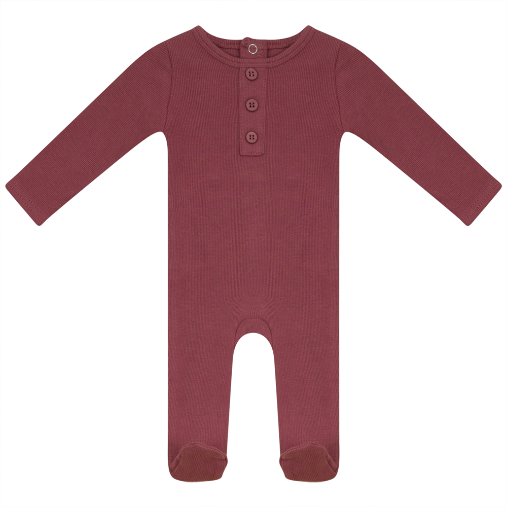 Rib Basic Henley Onesie Mauvewood