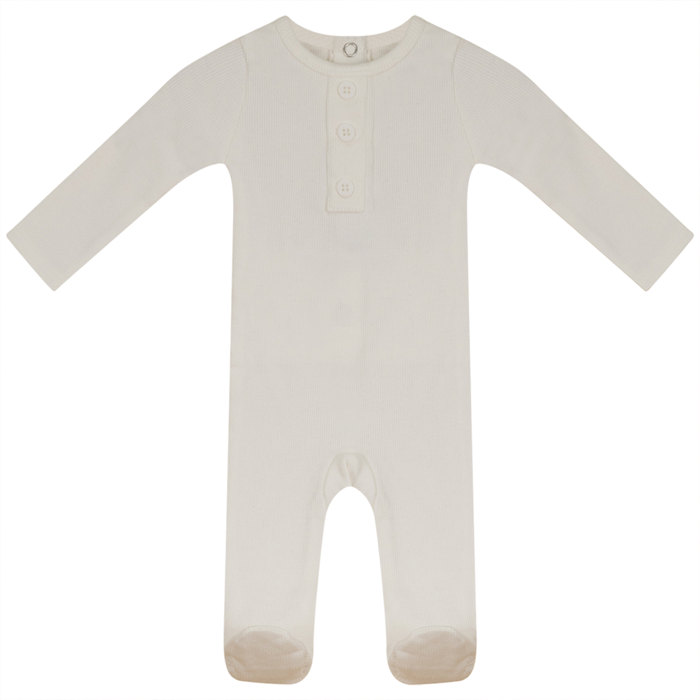 Rib Basic Henley Onesie Off White