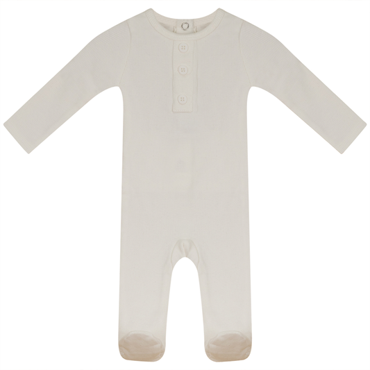 Rib Basic Henley Onesie Off White