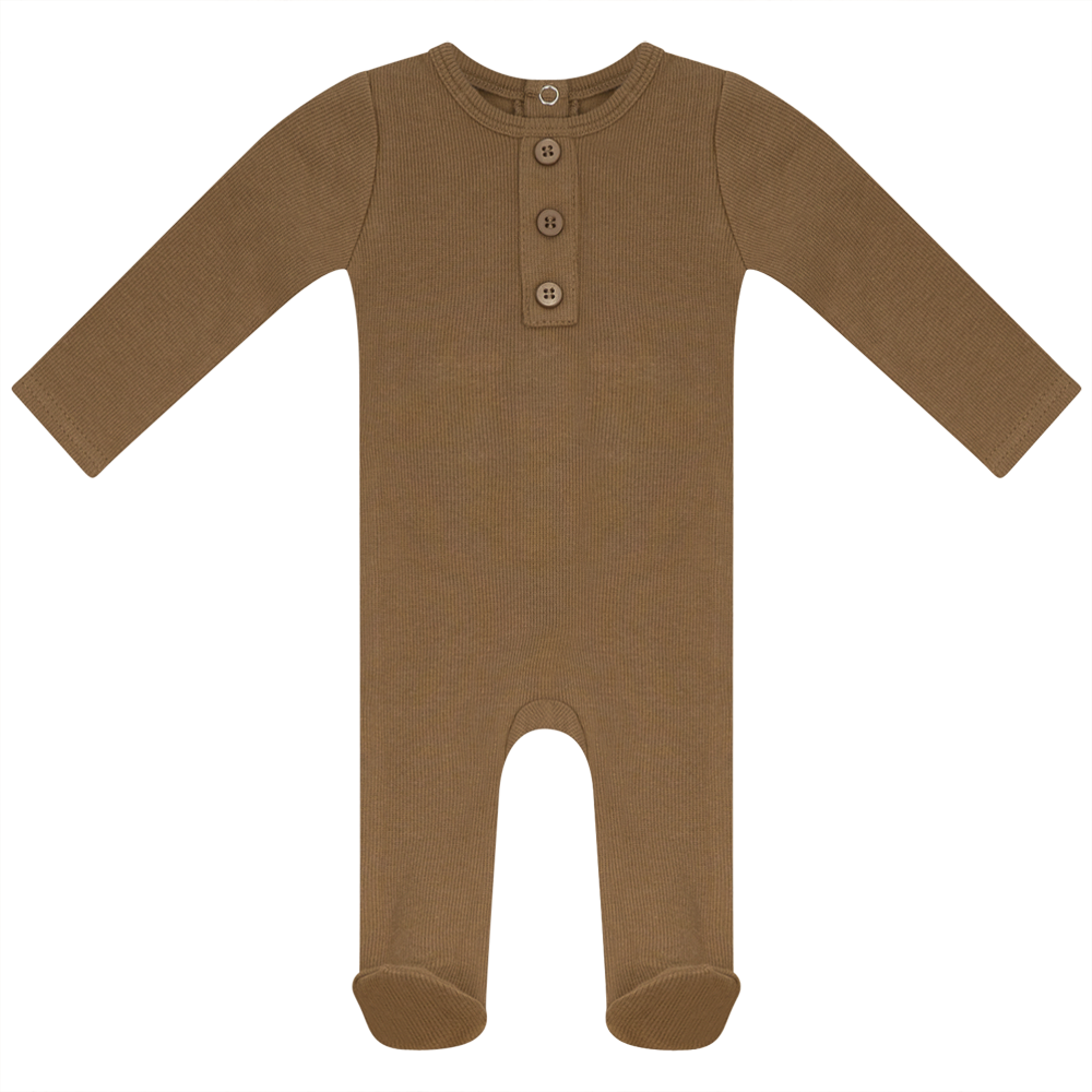 Rib Basic Henley Onesie Tannin