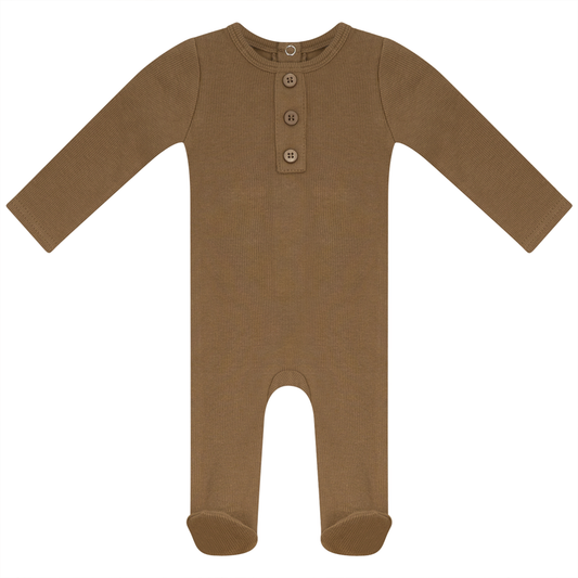 Rib Basic Henley Onesie Tannin