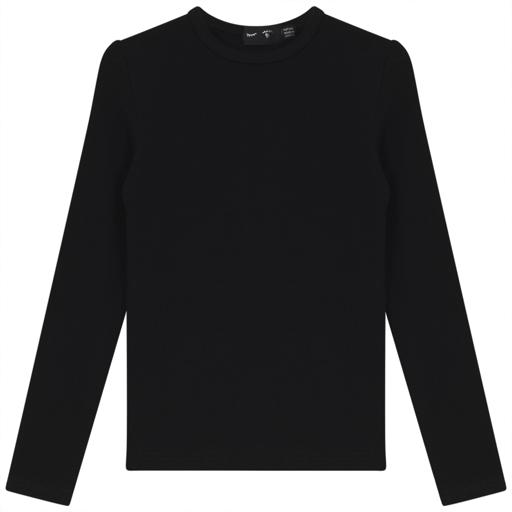 Rib Basic Henley Top Black