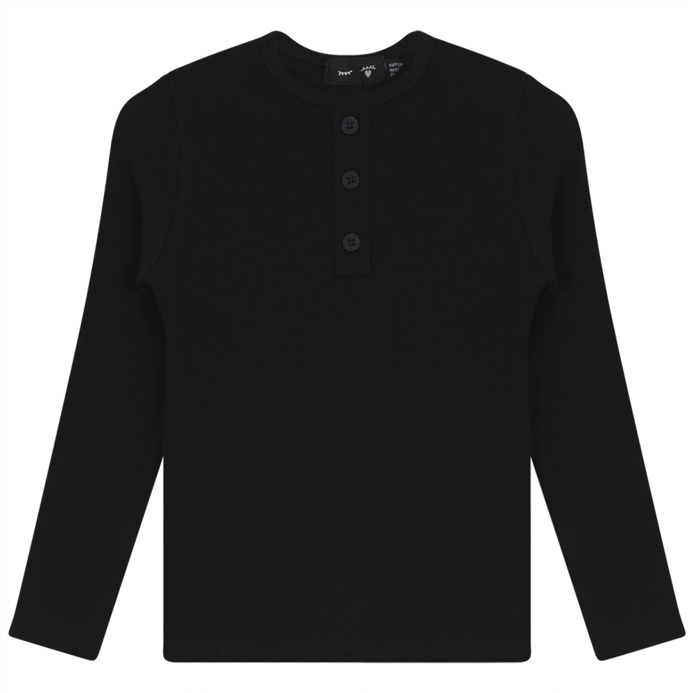 Rib Basic Henley Top Black