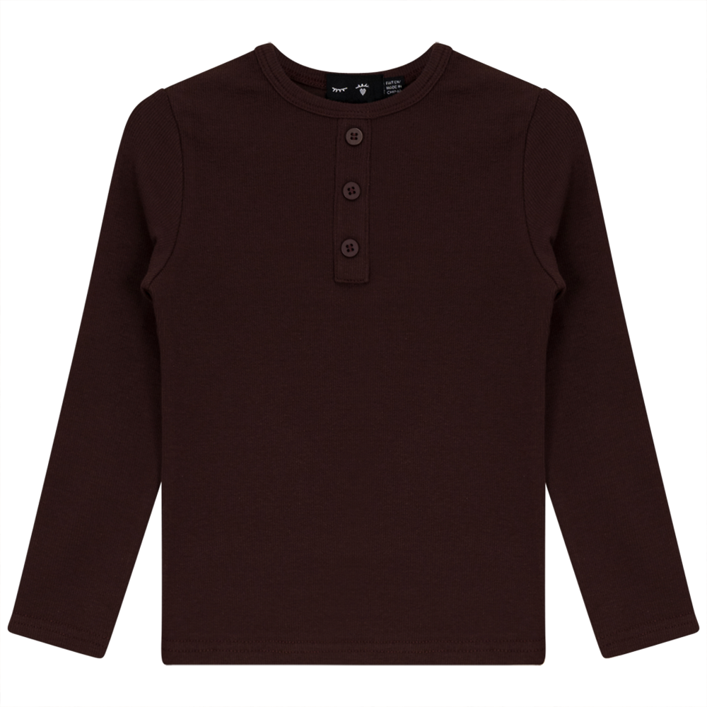 Rib Basic Henley Top Chocolate