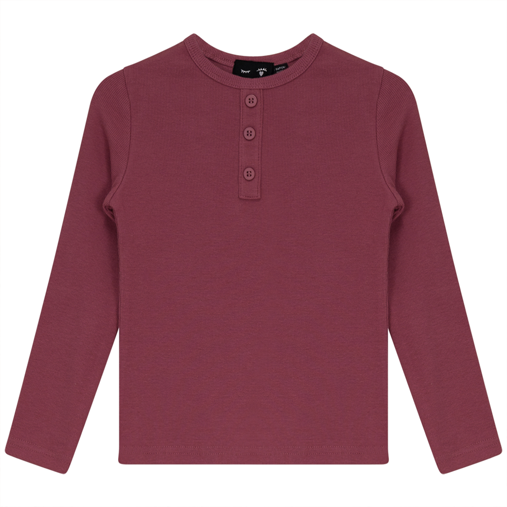Rib Basic Henley Top Mauvewood