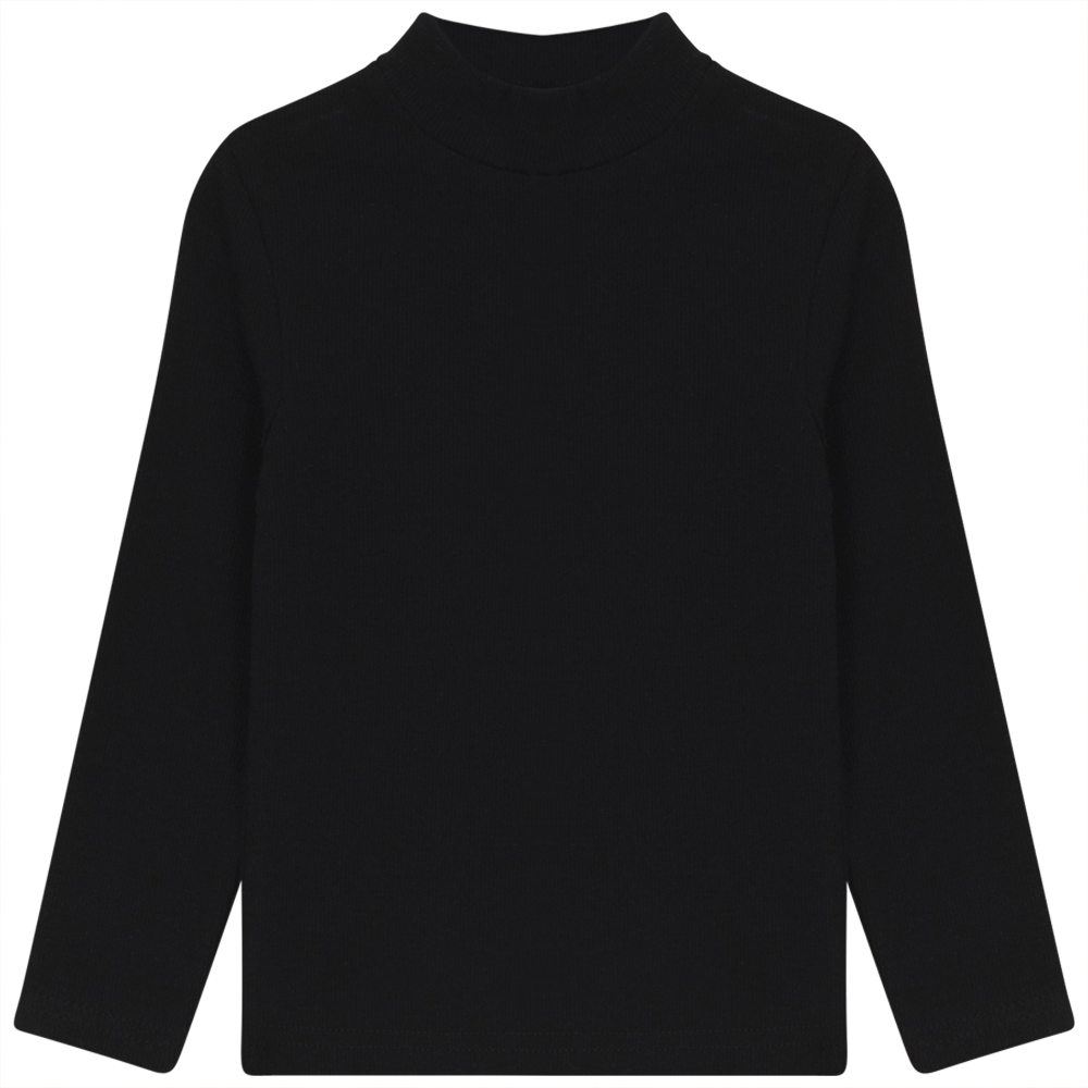 Rib Basic Henley Top Black