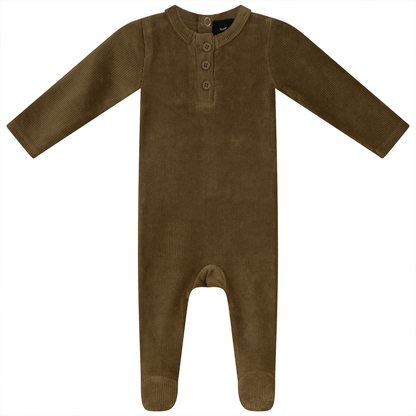 Mini Velour Rib Onesie Dark Beige