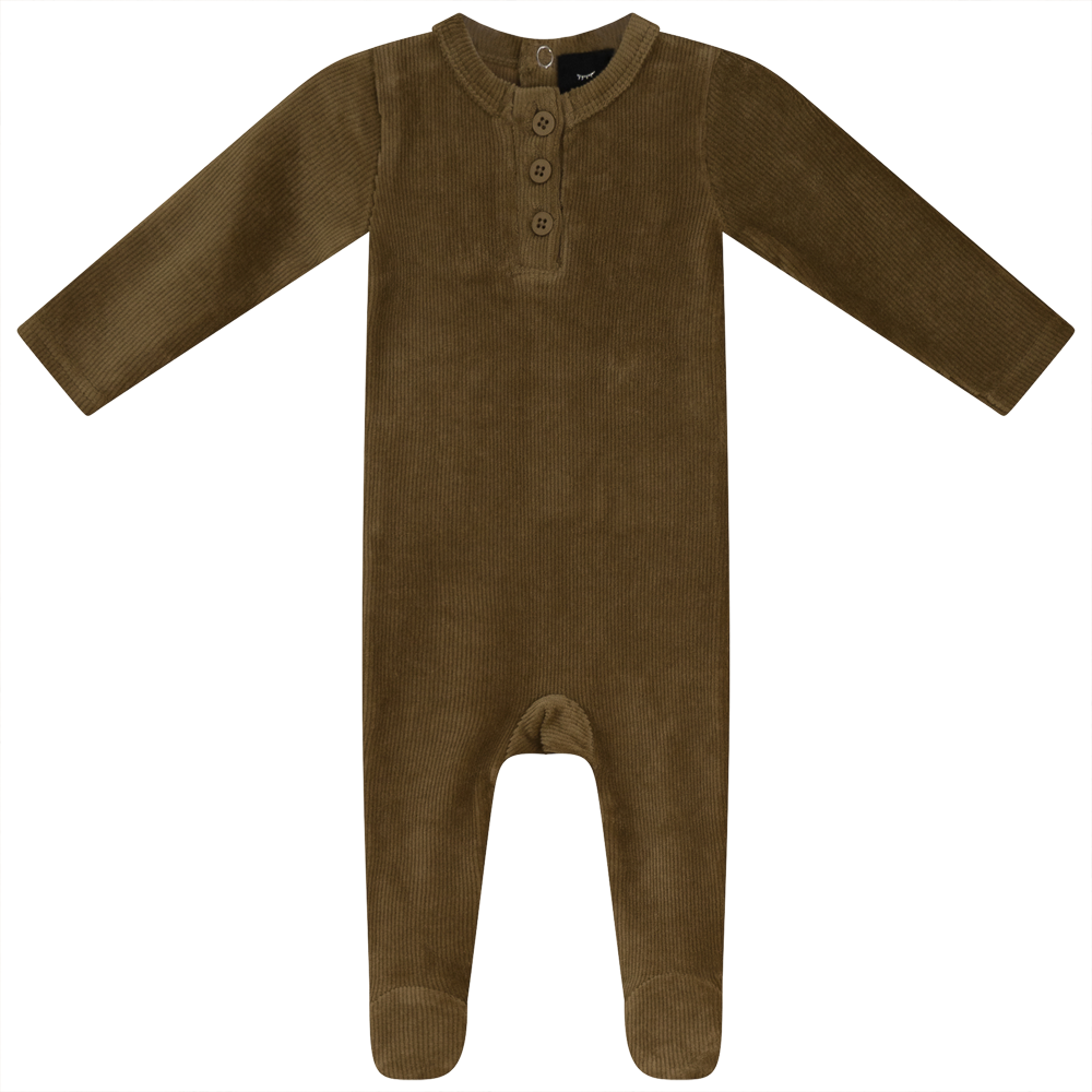 Mini Velour Rib Onesie Dark Beige