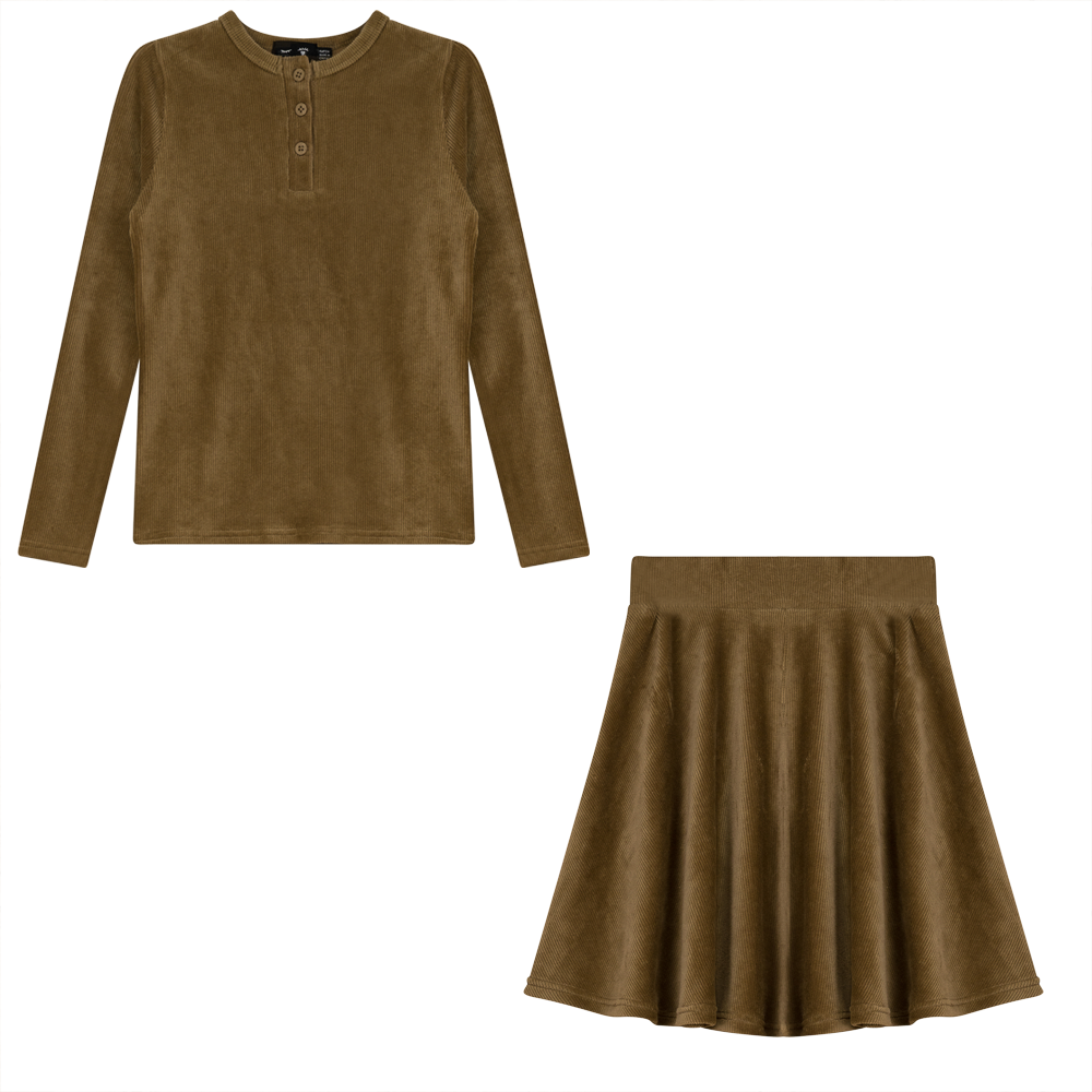 Mini Velour Rib 2 PC Set Dark Beige