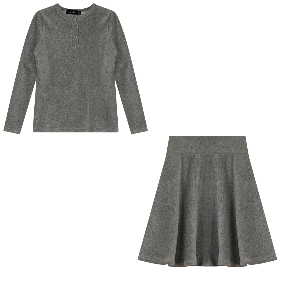 Mini Velour Rib 2 PC Set Medium Grey Mix