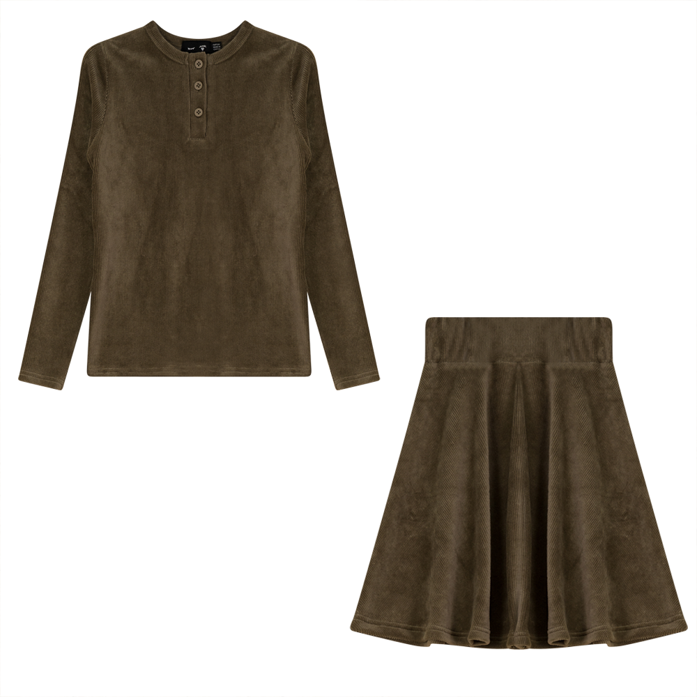 Mini Velour Rib 2 PC Set Walnut