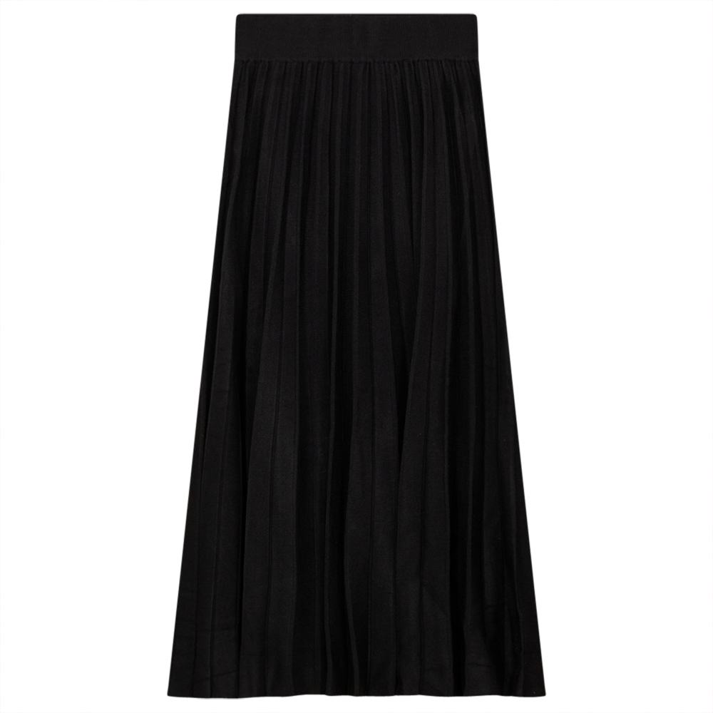 Pleated Knit Long Skirt Black