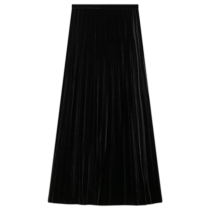 Accordian Pleated Velour Midi Skirt Black