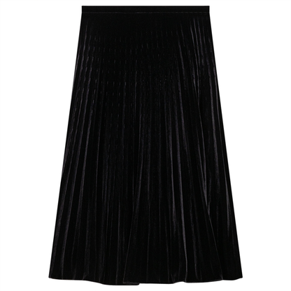 Accordian Pleated Velour Short Skirt Black