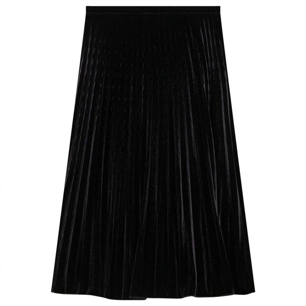Accordian Pleated Velour Short Skirt Black