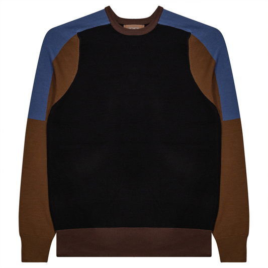 Color Blocked Sweater Knit Black Taupe