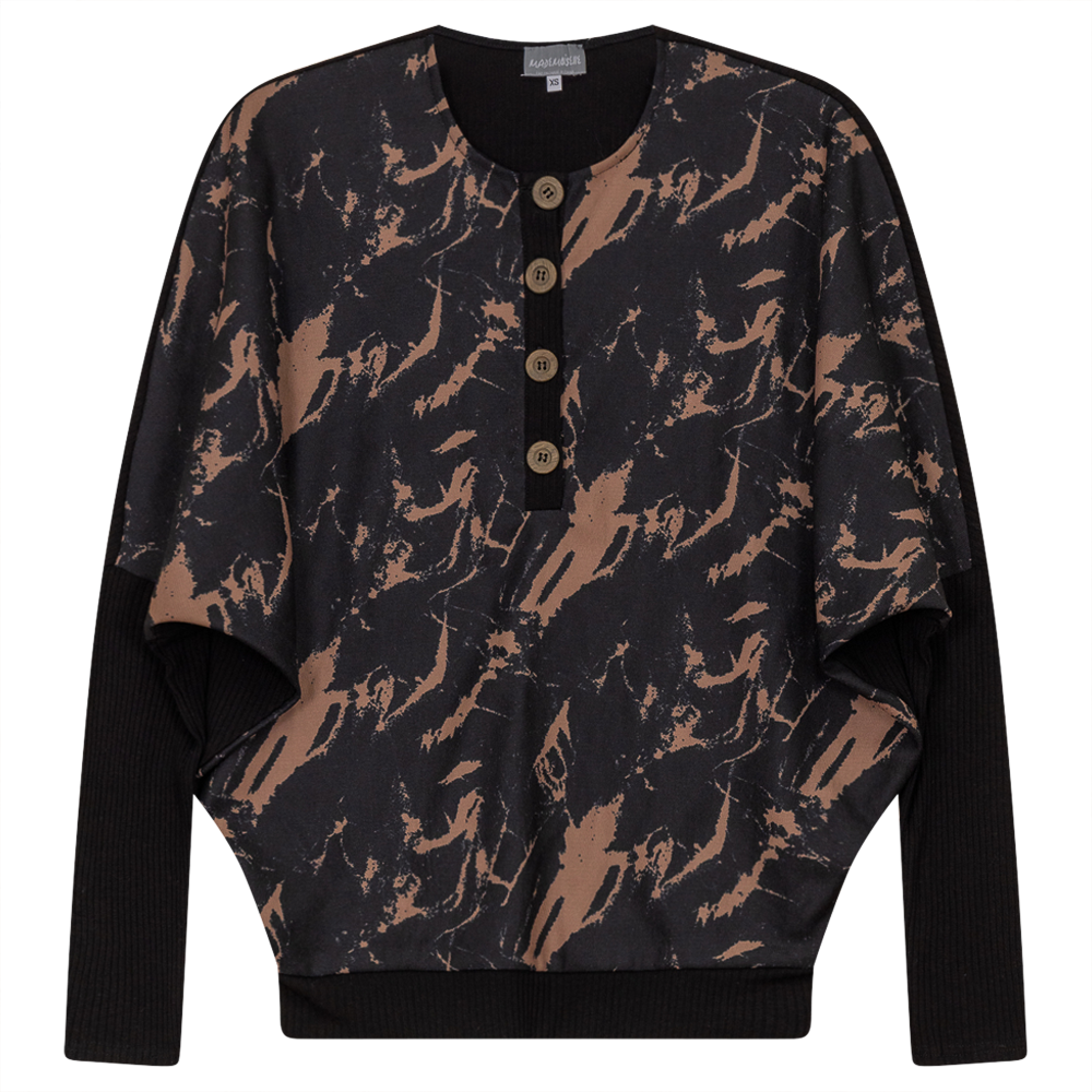 Tie Dye Corduroy Rib Combo Top Black Taupe