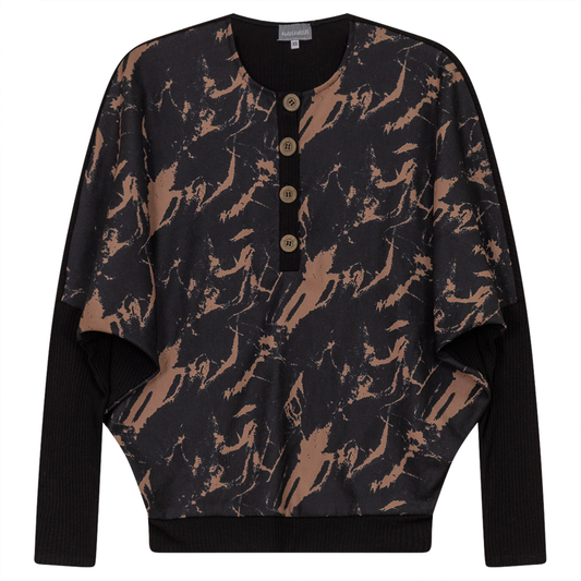 Tie Dye Corduroy Rib Combo Top Black Taupe