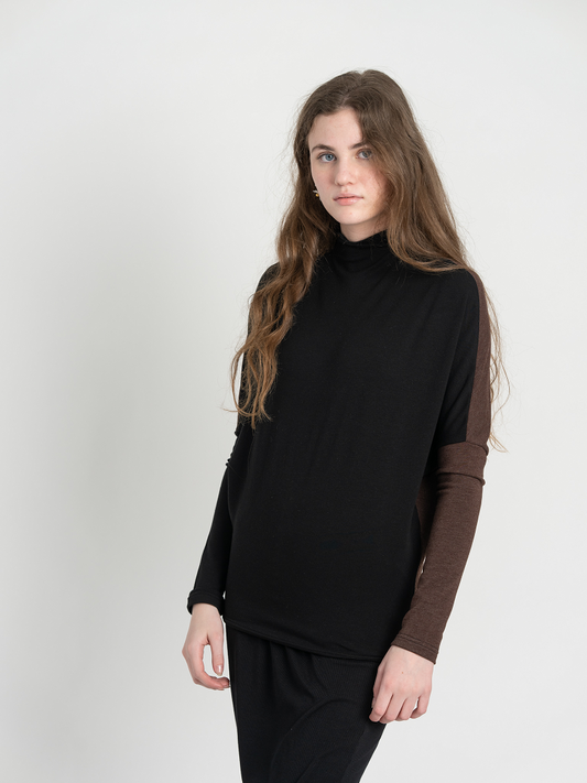 Dolman 2 Tone Mock Neck Top