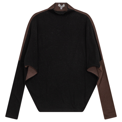 Dolman 2 Tone Mock Neck Top Black Chocolate