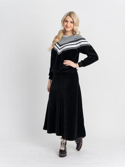 Velour 2 Tone V-Stripe Top