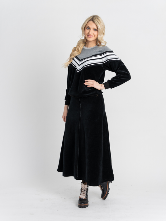 Velour 2 Tone V-Stripe Top