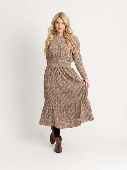 Pleated Chiffon Floral Midi Dress