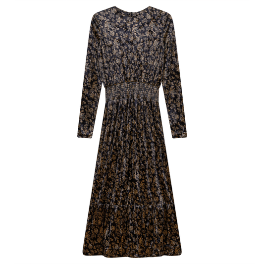 Midi Pleated Velour Floral Dress