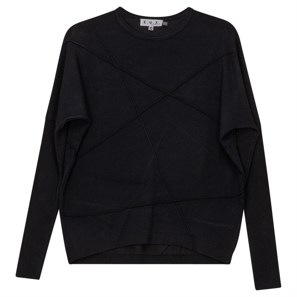 Ribbed Dolman Knit Top With Pinched Seams Black