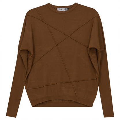 Ribbed Dolman Knit Top With Pinched Seams Taupe