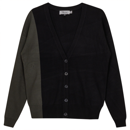 Color Block Knit Cardigan Black Dark Olive