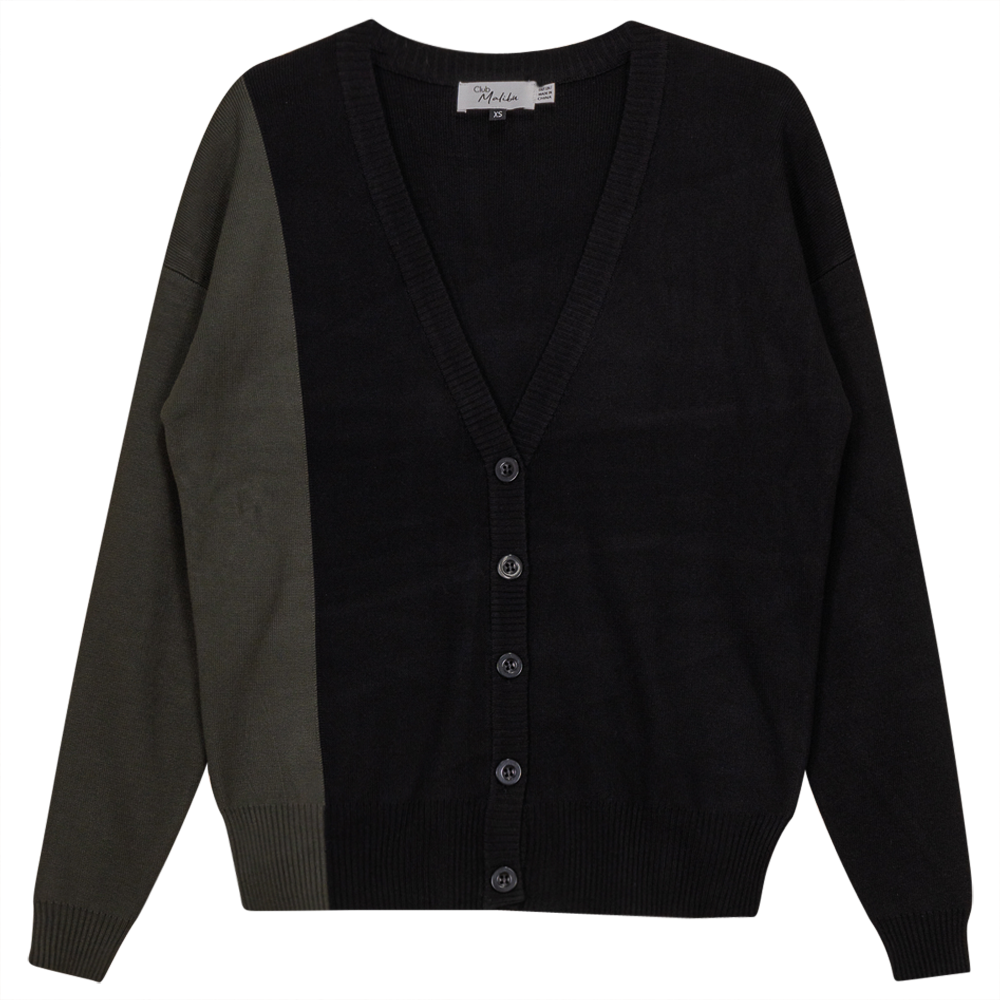 Color Block Knit Cardigan Black Dark Olive