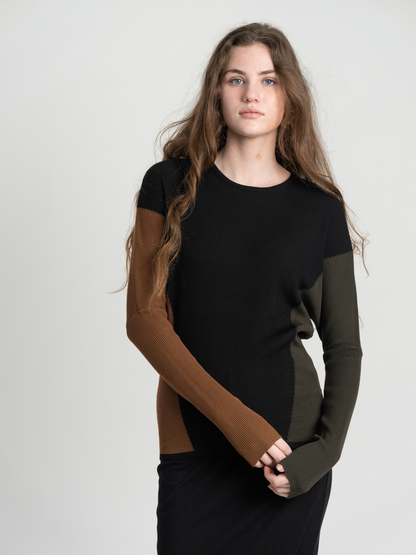 Dolman Color Blocked Knit Sweater