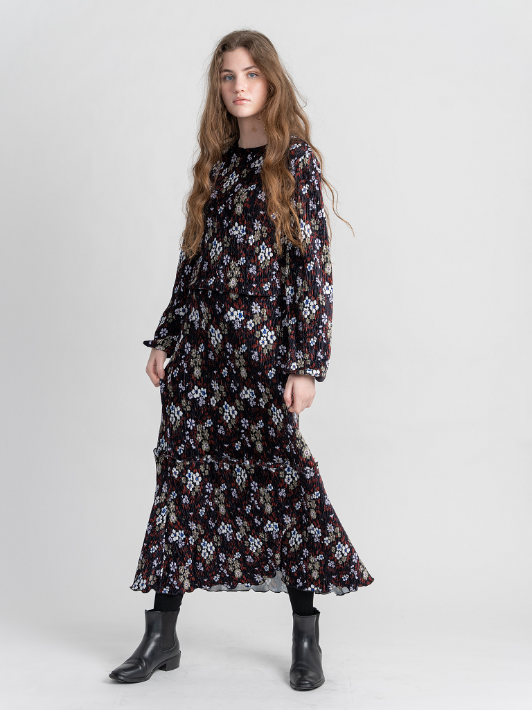 Pleated Floral Velour Set