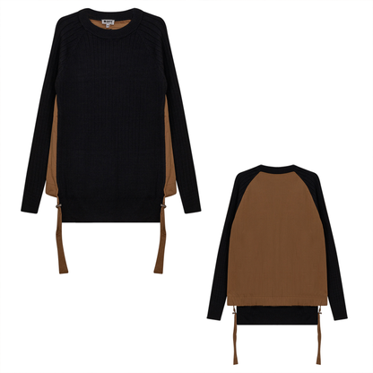 Velour Top With Shirting Back Black Taupe