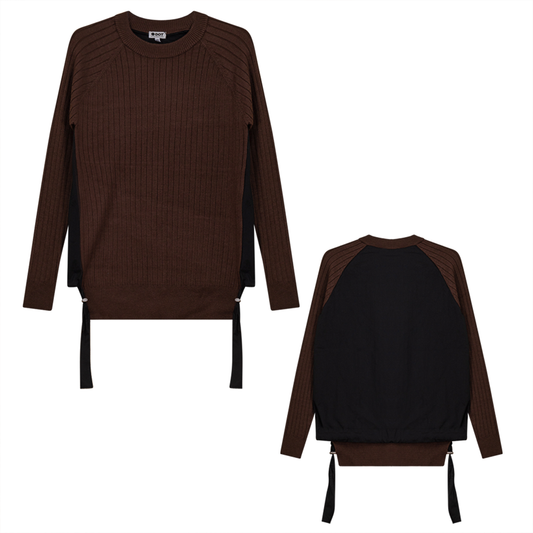 Velour Top With Shirting Back Coffee Black