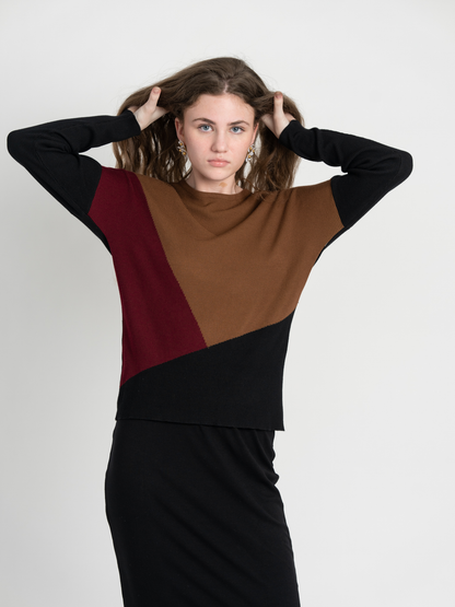 Drop Sleeve Color Blocked Knit Sweater
